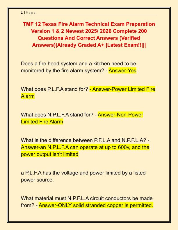 TMF 12 Texas Fire Alarm Technical Exam Preparation Version 1