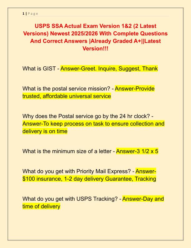 USPS SSA Actual Exam Version 1
