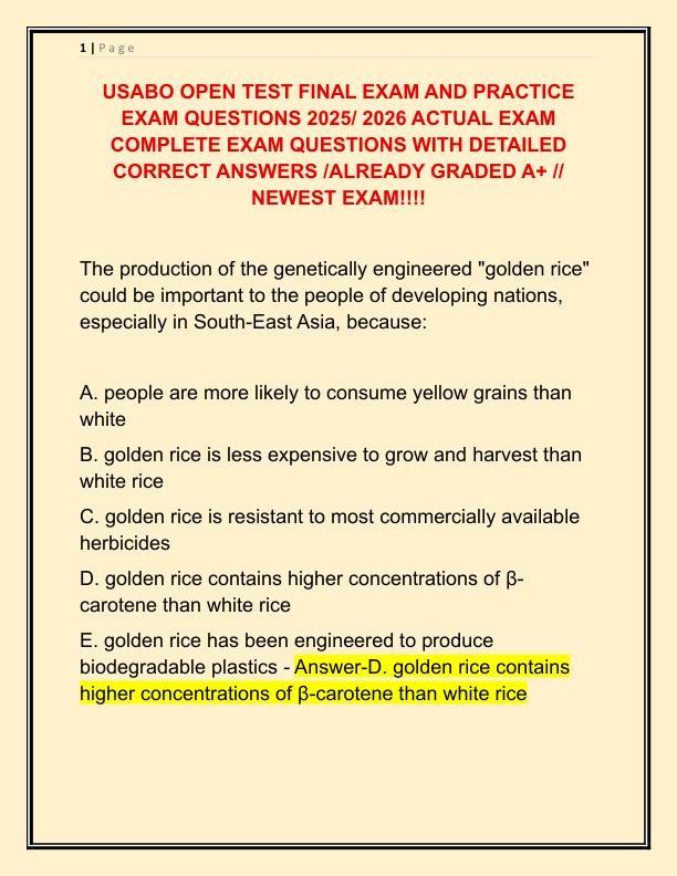 USABO OPEN TEST FINAL EXAM AND PRACTICE EXAM QUESTIONS 2025