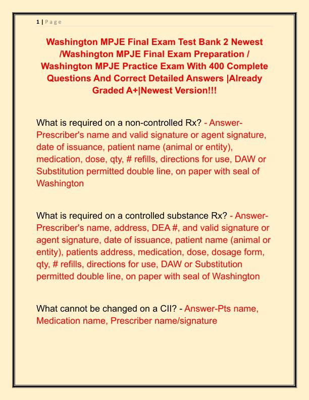Washington MPJE Final Exam Test Bank 2 Newest