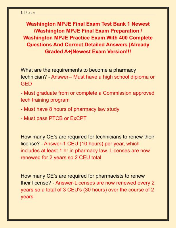 Washington MPJE Final Exam Test Bank 1 Newest