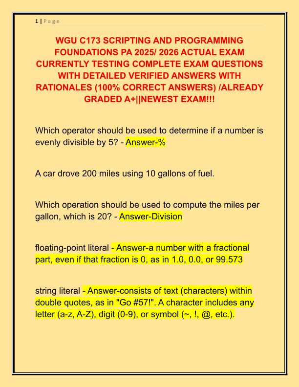 WGU C173 SCRIPTING AND PROGRAMMING FOUNDATIONS PA 2025