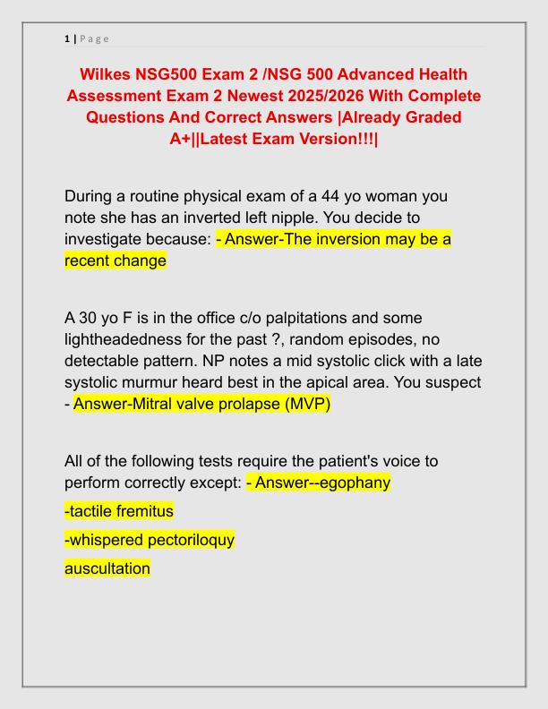 Wilkes NSG500 Exam 2