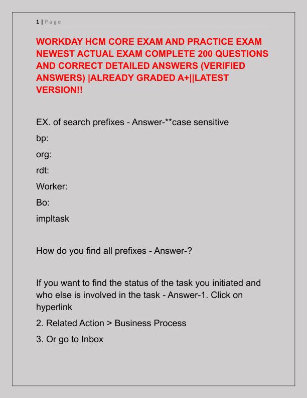 WORKDAY HCM CORE EXAM AND PRACTICE EXAM NEWEST ACTUAL EXAM COMPLETE 200 QUESTIONS AND CORRECT DETAILED ANSWERS