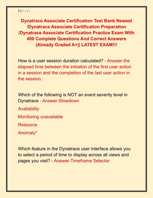 Dynatrace Associate Certification Test Bank Newest