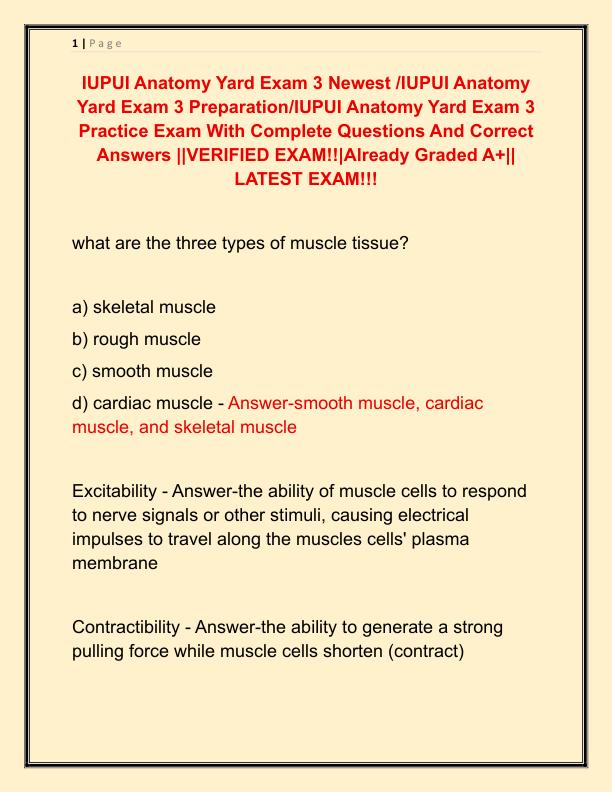 IUPUI Anatomy Yard Exam 3 Newest