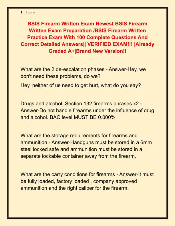 BSIS Firearm Written Exam Newest BSIS Firearm Written Exam Preparation