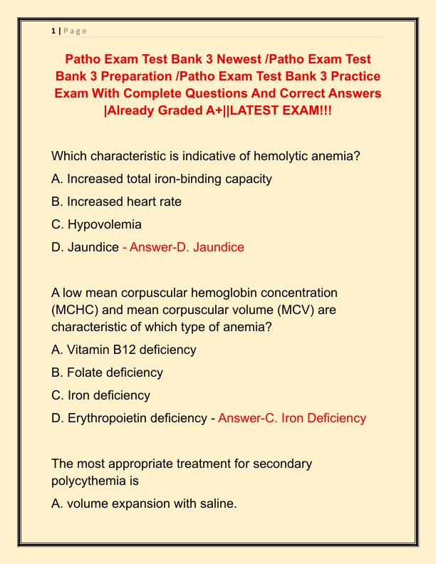 Patho Exam Test Bank 3 Newest