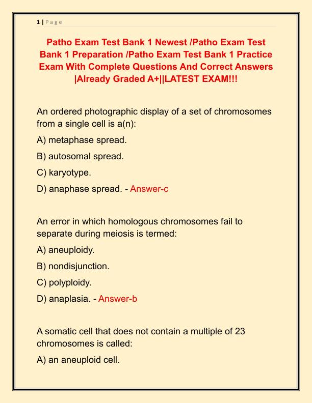 Patho Exam Test Bank 1 Newest