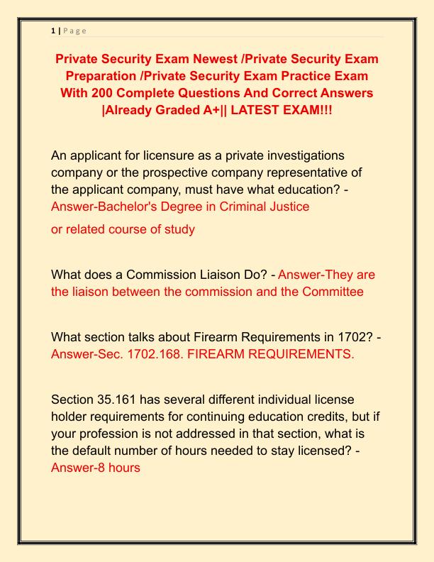 Private Security Exam Newest