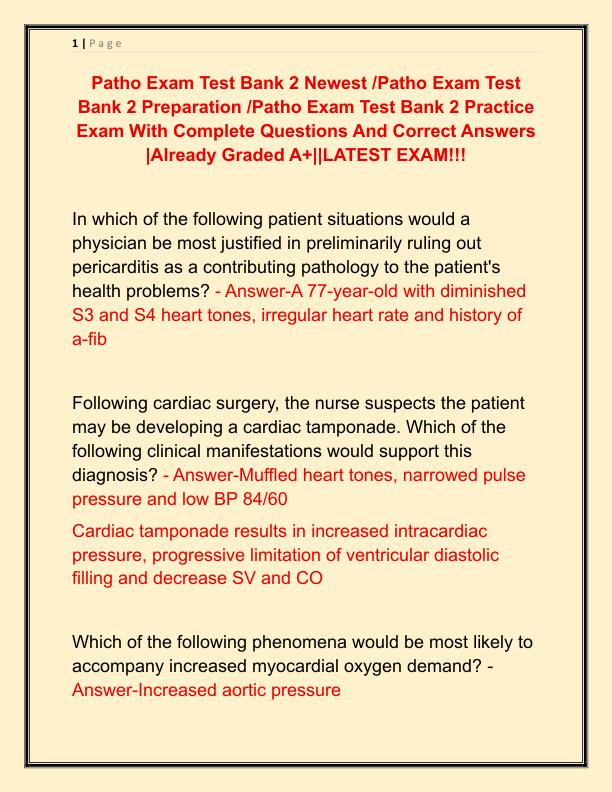 Patho Exam Test Bank 2 Newest