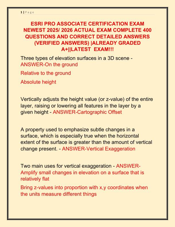 ESRI PRO ASSOCIATE CERTIFICATION EXAM NEWEST 2025 ACTUAL EXAM COMPLETE 400 QUESTIONS AND CORRECT DETAILED ANSWERS