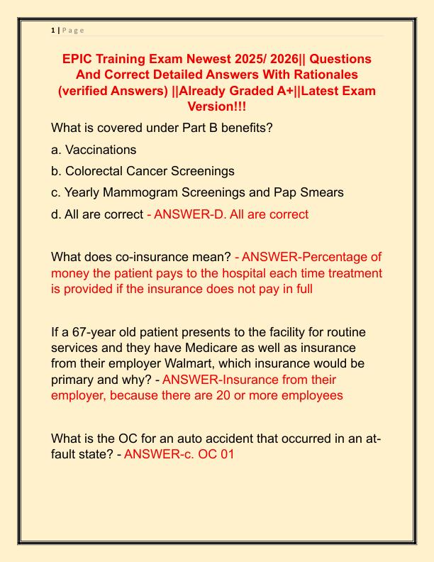 EPIC Training Exam Newest 2025