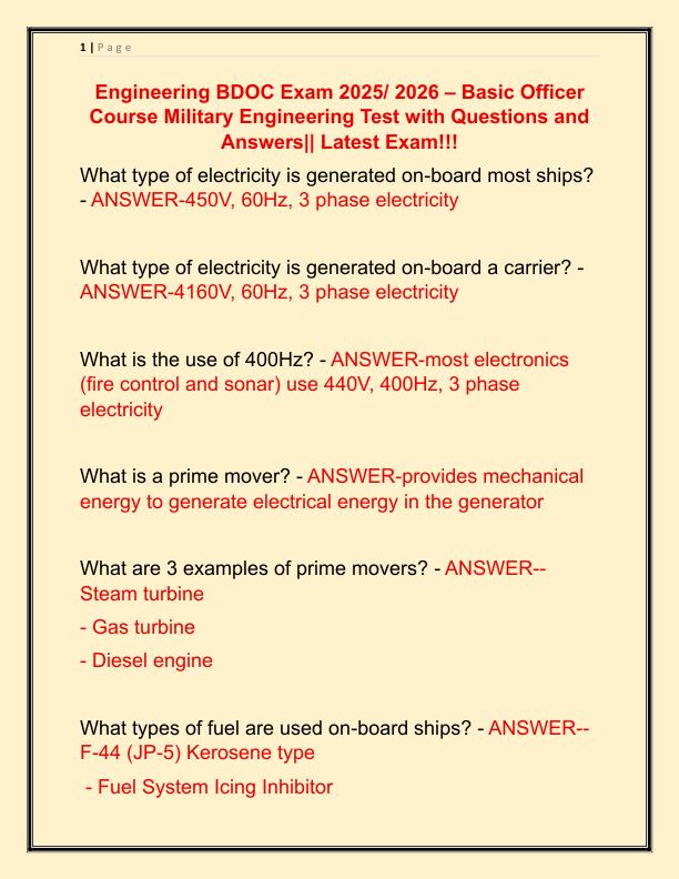 Engineering BDOC Exam 2025