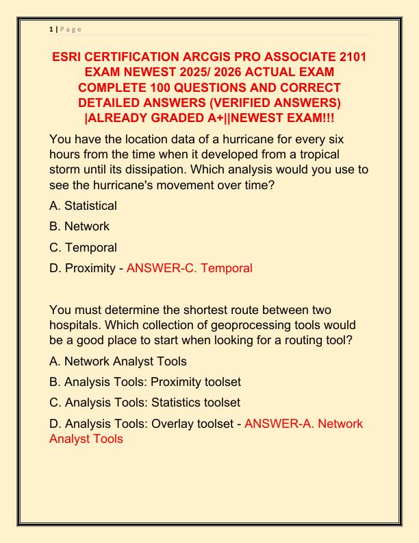 ESRI CERTIFICATION ARCGIS PRO ASSOCIATE 2101 EXAM NEWEST 2025 ACTUAL EXAM COMPLETE 100 QUESTIONS AND CORRECT DETAILED ANSWERS