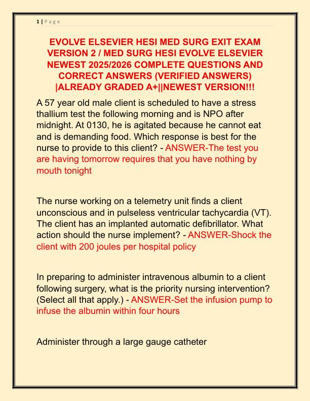 EVOLVE ELSEVIER HESI MED SURG EXIT EXAM VERSION 2