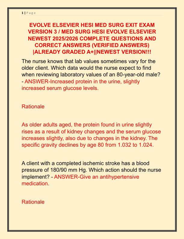 EVOLVE ELSEVIER HESI MED SURG EXIT EXAM VERSION 3