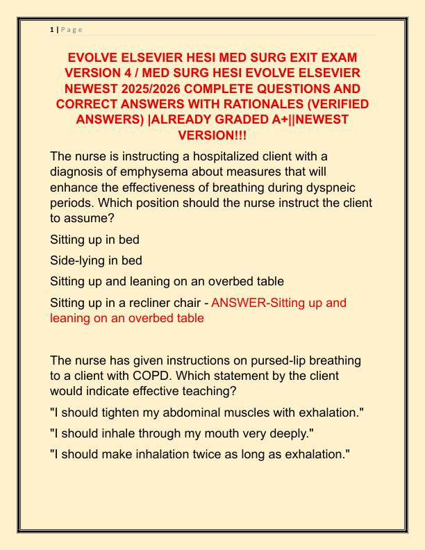 EVOLVE ELSEVIER HESI MED SURG EXIT EXAM VERSION 4