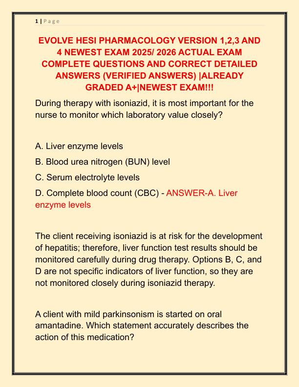 EVOLVE HESI PHARMACOLOGY VERSION 1