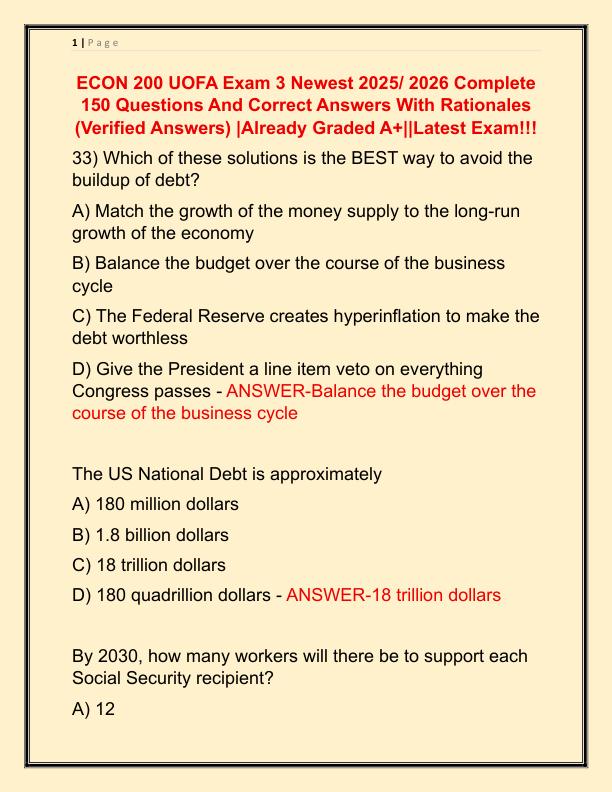 ECON 200 UOFA Exam 3 Newest 2025 Complete 150 Questions And Correct Answers