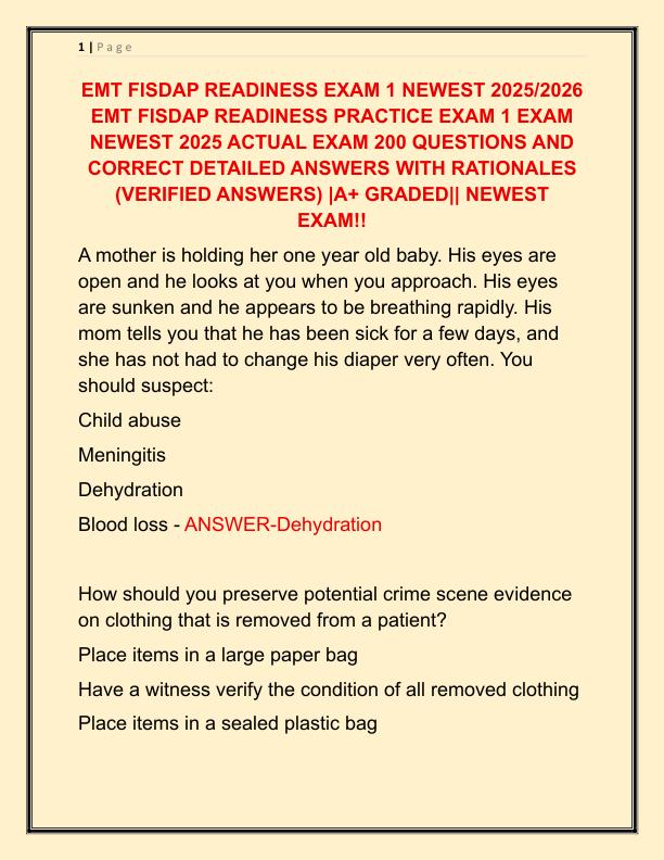 EMT FISDAP READINESS EXAM 1 NEWEST 2025