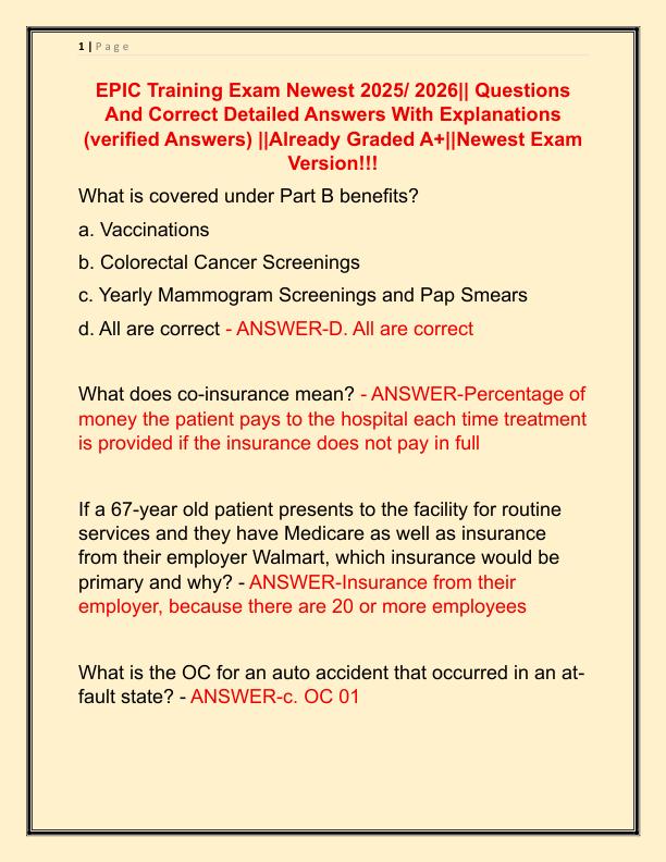 EPIC Training Exam Newest 2025