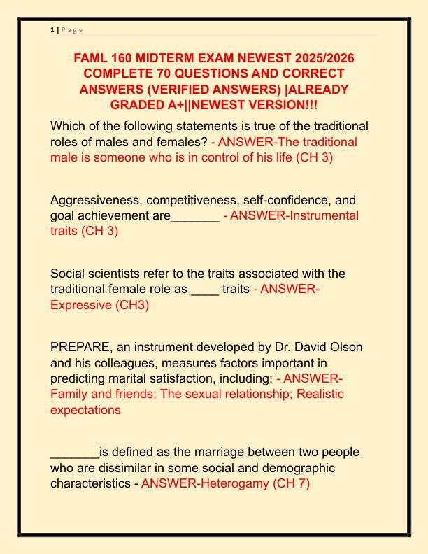 FAML 160 MIDTERM EXAM NEWEST