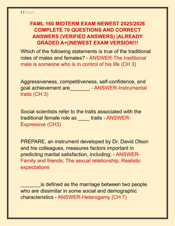 FAML 420 MIDTERM AND FINAL EXAM NEWEST 2021