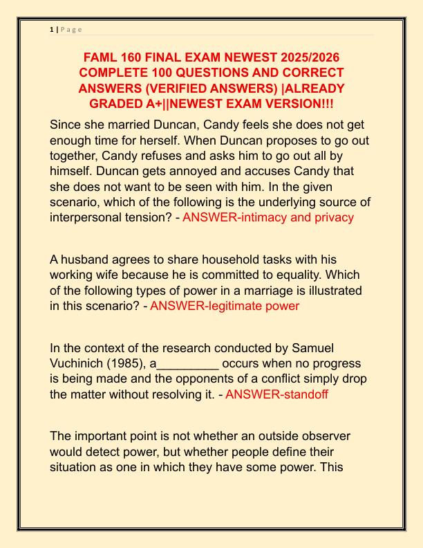 FAML 160 FINAL EXAM NEWEST 2025