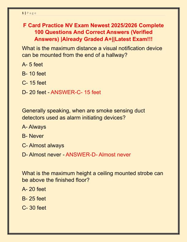 F Card Practice NV Exam Newest 2025 Complete 100 Questions And Correct Answers
