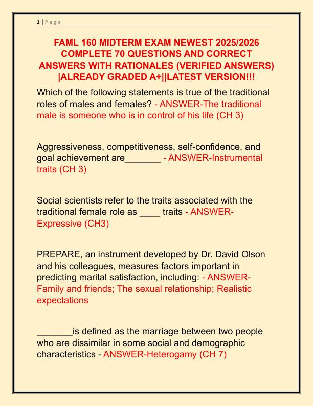 FAML 160 MIDTERM EXAM NEWEST