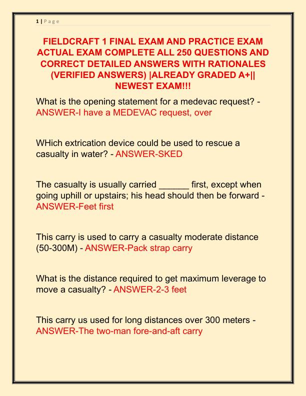 FIELDCRAFT 1 FINAL EXAM AND PRACTICE EXAM ACTUAL EXAM COMPLETE ALL 250 QUESTIONS AND CORRECT DETAILED ANSWERS