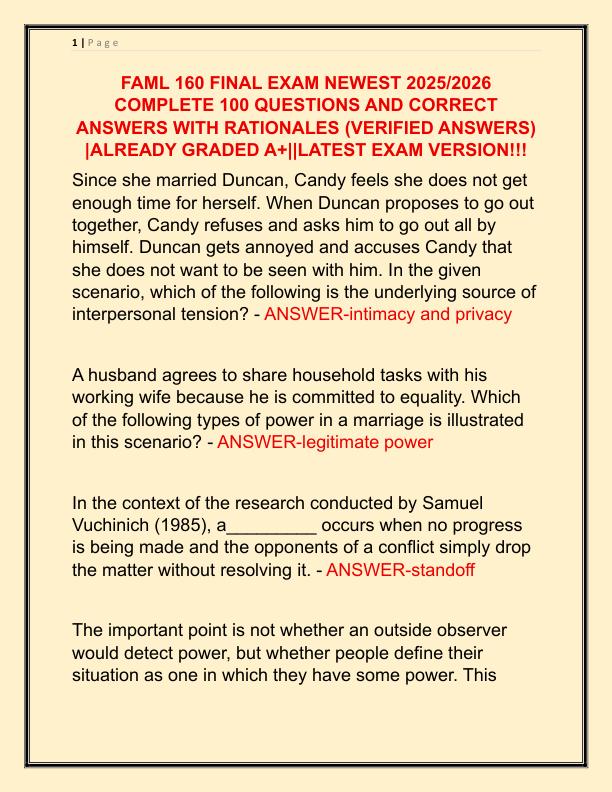 FAML 160 FINAL EXAM NEWEST 2025