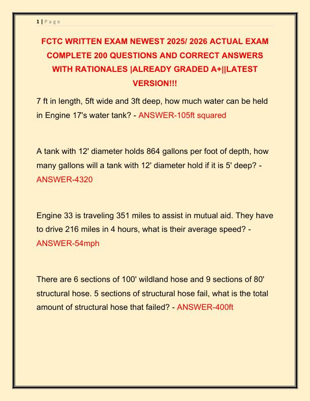 FCTC WRITTEN EXAM NEWEST 2025 ACTUAL EXAM COMPLETE 200 QUESTIONS AND CORRECT ANSWERS