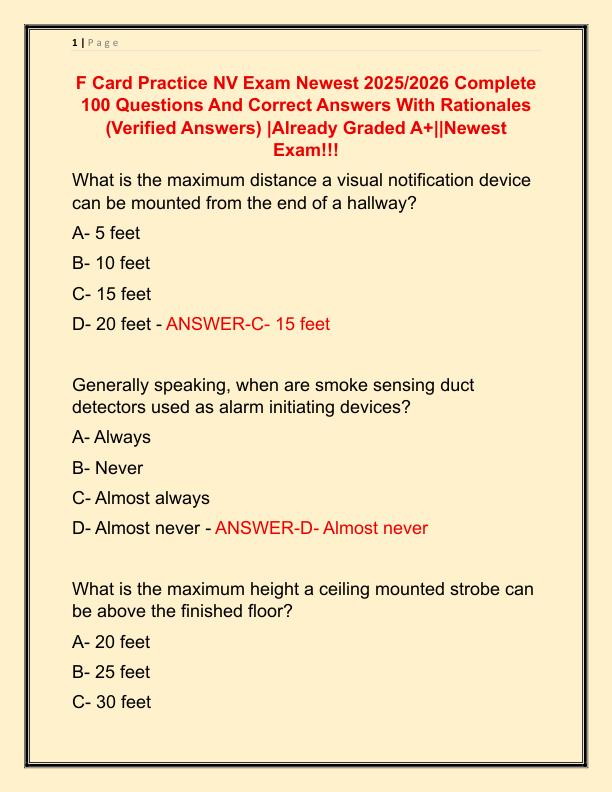 F Card Practice NV Exam Newest 2025 Complete 100 Questions And Correct Answers