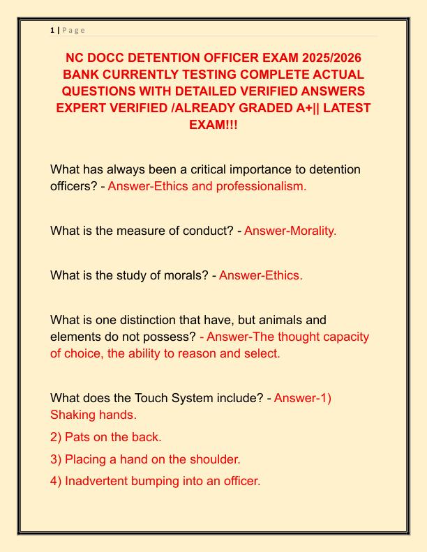 NC DOCC DETENTION OFFICER EXAM 2025