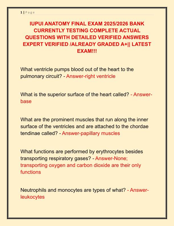 IUPUI ANATOMY FINAL EXAM 2025