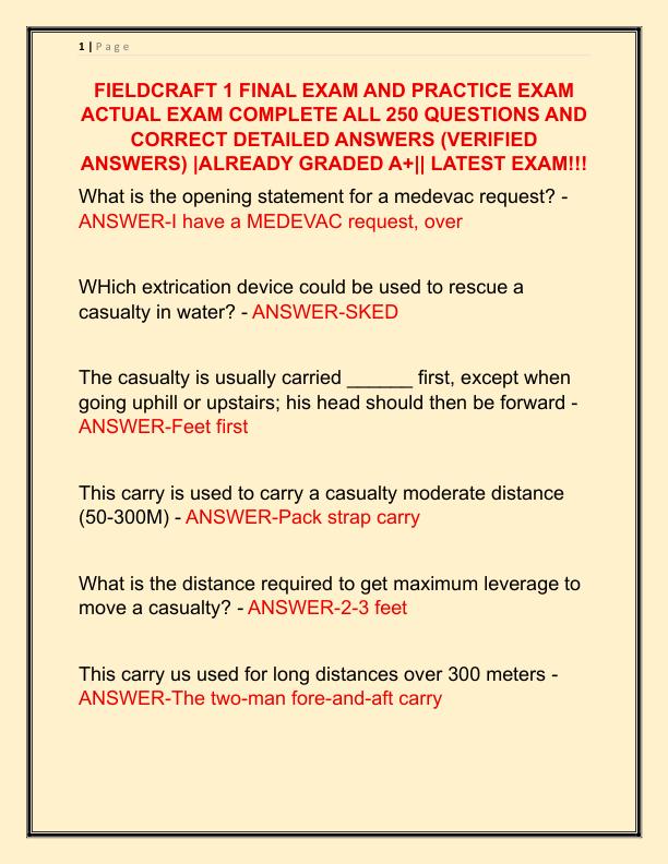 FIELDCRAFT 1 FINAL EXAM AND PRACTICE EXAM ACTUAL EXAM COMPLETE ALL 250 QUESTIONS AND CORRECT DETAILED ANSWERS