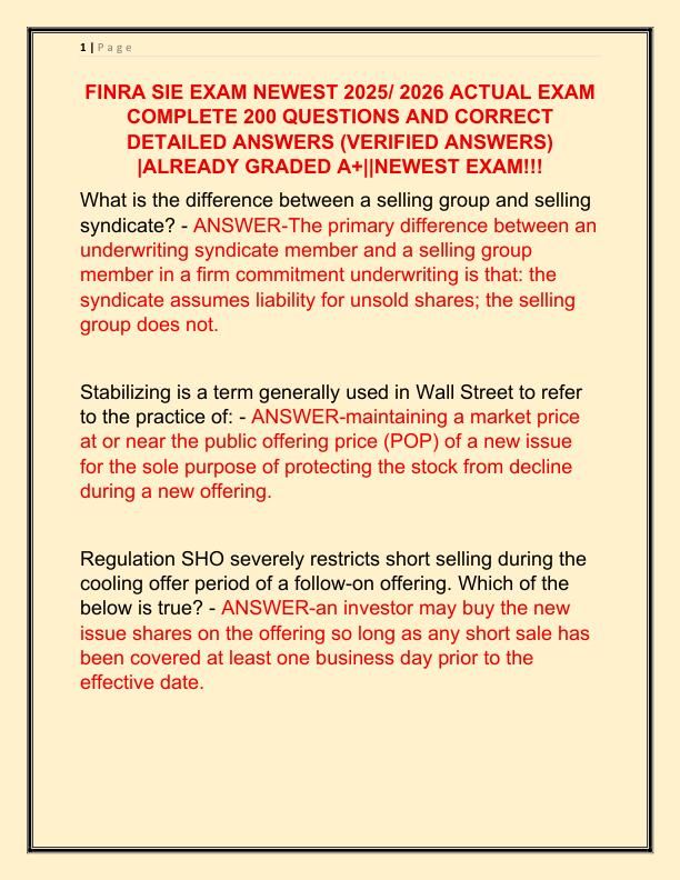 FINRA SIE EXAM NEWEST 2025 ACTUAL EXAM COMPLETE 200 QUESTIONS AND CORRECT DETAILED ANSWERS