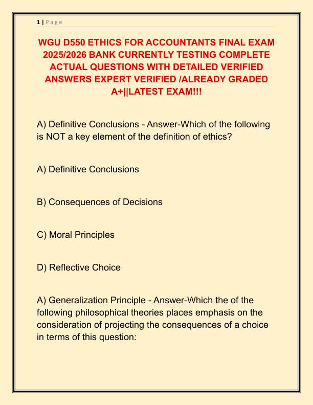WGU D550 ETHICS FOR ACCOUNTANTS FINAL EXAM 2025