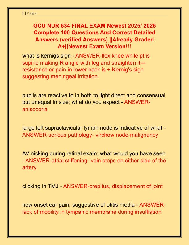 GCU NUR 634 FINAL EXAM Newest 2025 Complete 100 Questions And Correct Detailed Answers