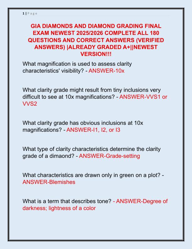 GIA DIAMONDS AND DIAMOND GRADING FINAL EXAM NEWEST 2025