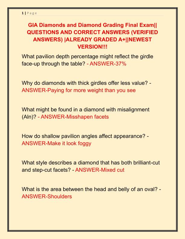 GIA Diamonds and Diamond Grading Final Exam