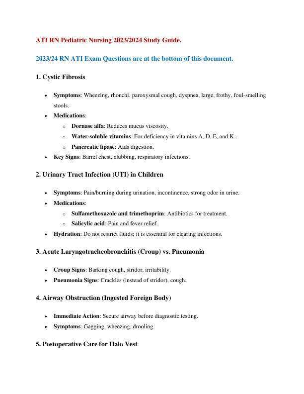 ATI RN Pediatric Nursing 2023 Exam Study Guide