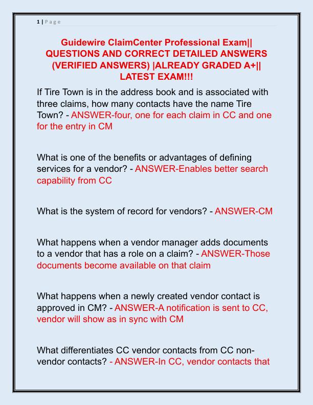 Guidewire ClaimCenter Professional Exam