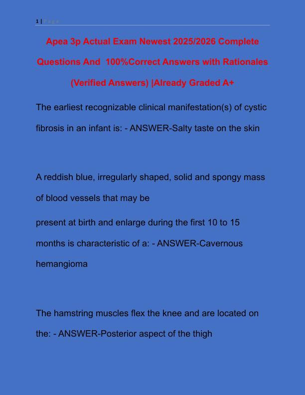 Apea 3p Actual Exam Newest 2025 Complete Questions And Correct Detailed Answers