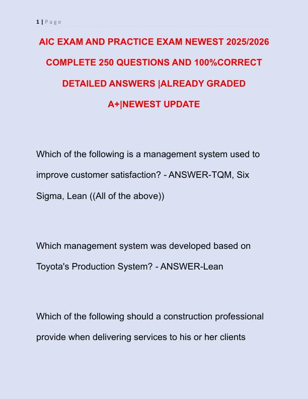 AIC EXAM AND PRACTICE EXAM NEWEST 2025 COMPLETE 250 QUESTIONS AND CORRECT DETAILED ANSWERS