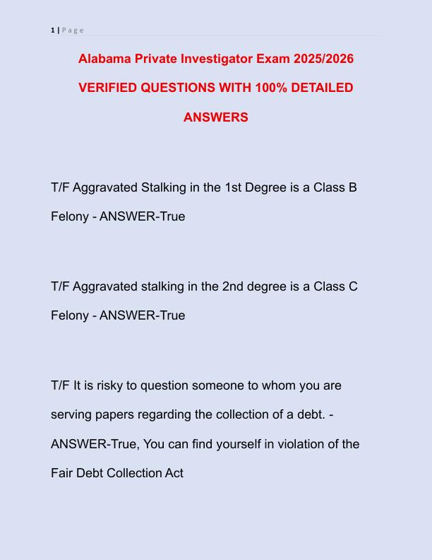 Alabama Private Investigator Exam