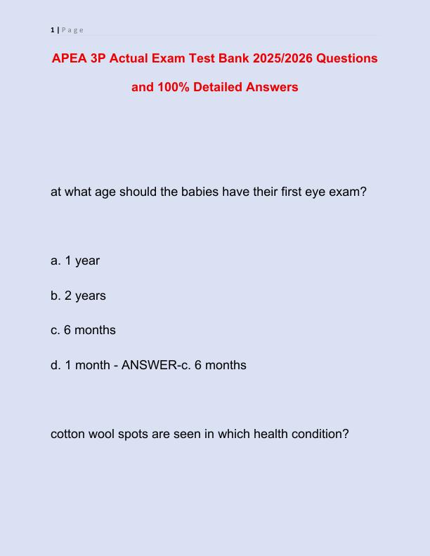 APEA 3P Actual Exam Test Bank