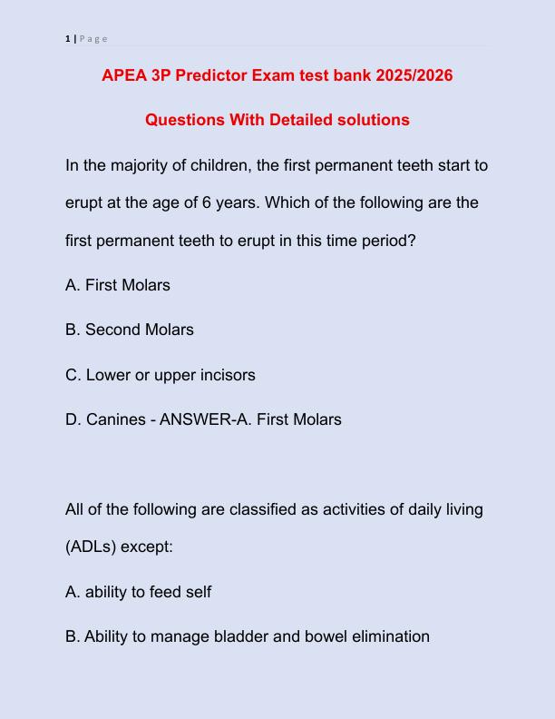 APEA 3P Predictor Exam test bank